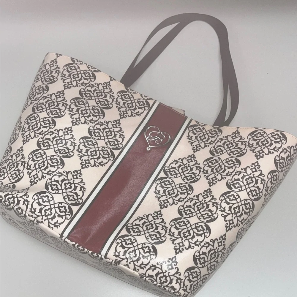Brighton Cream and Burgundy Patterned Large Tote
